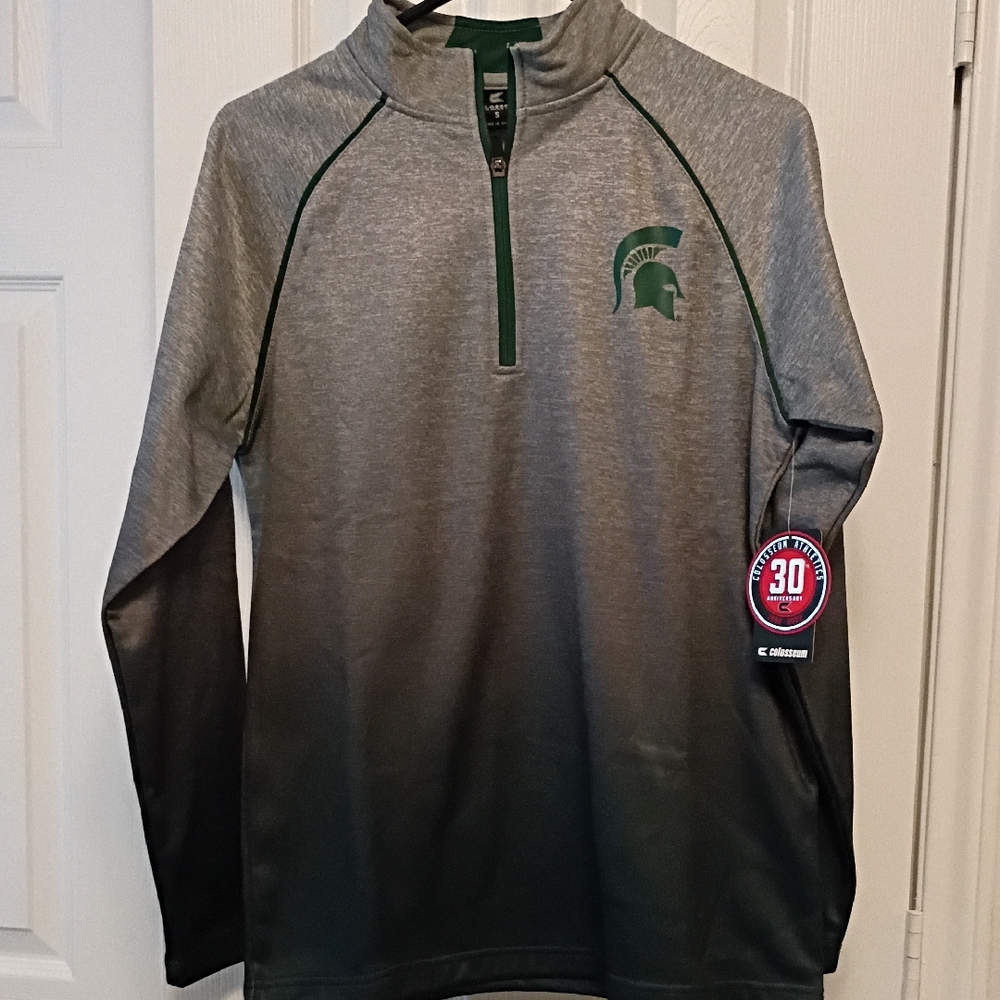Colosseum Gray and Black Quarter-Zip Pullover with Green Logo
